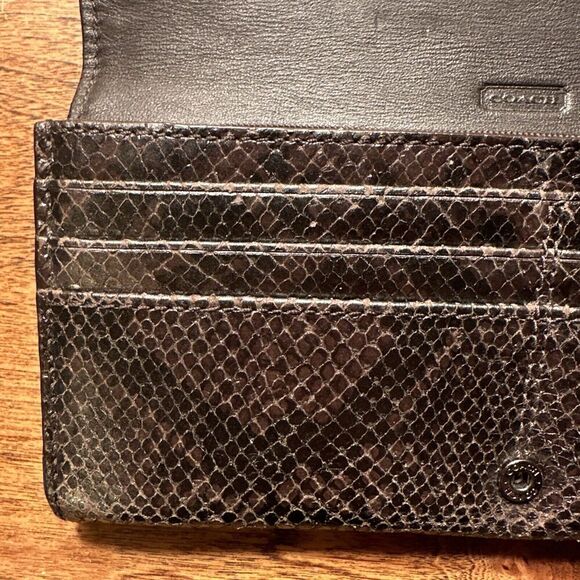 COACH KRISTINE EMBOSSED PYTHON LEATHER SLIM ENVELOPE WALLET Metallic BROWN - Picture 8 of 10